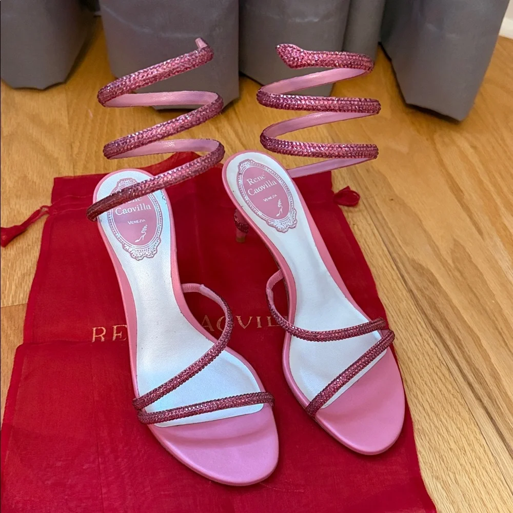 Authentic René Caovilla Pink Cleo crystal embellished heels - Picture 4 of 9